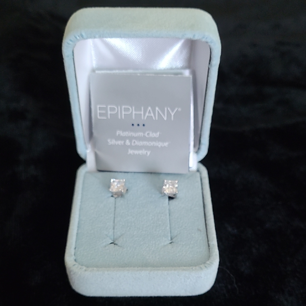 Epiphany Platinum-Clad Silver And Diamonique Stud Earrings